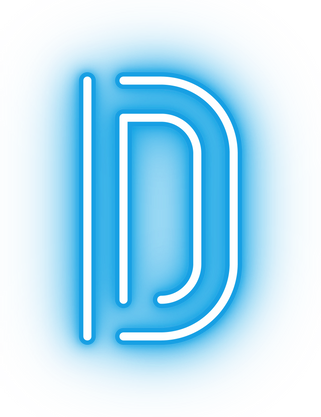 Neon blue letter D icon
