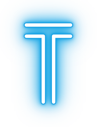 Neon blue letter T icon